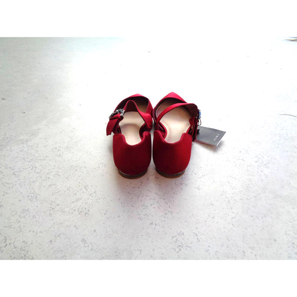 ZARA BALLERINAS GEM RHINESTONE BUCKLE SATIN RED FLATS SHOES. 6 - Picture 8 of 9